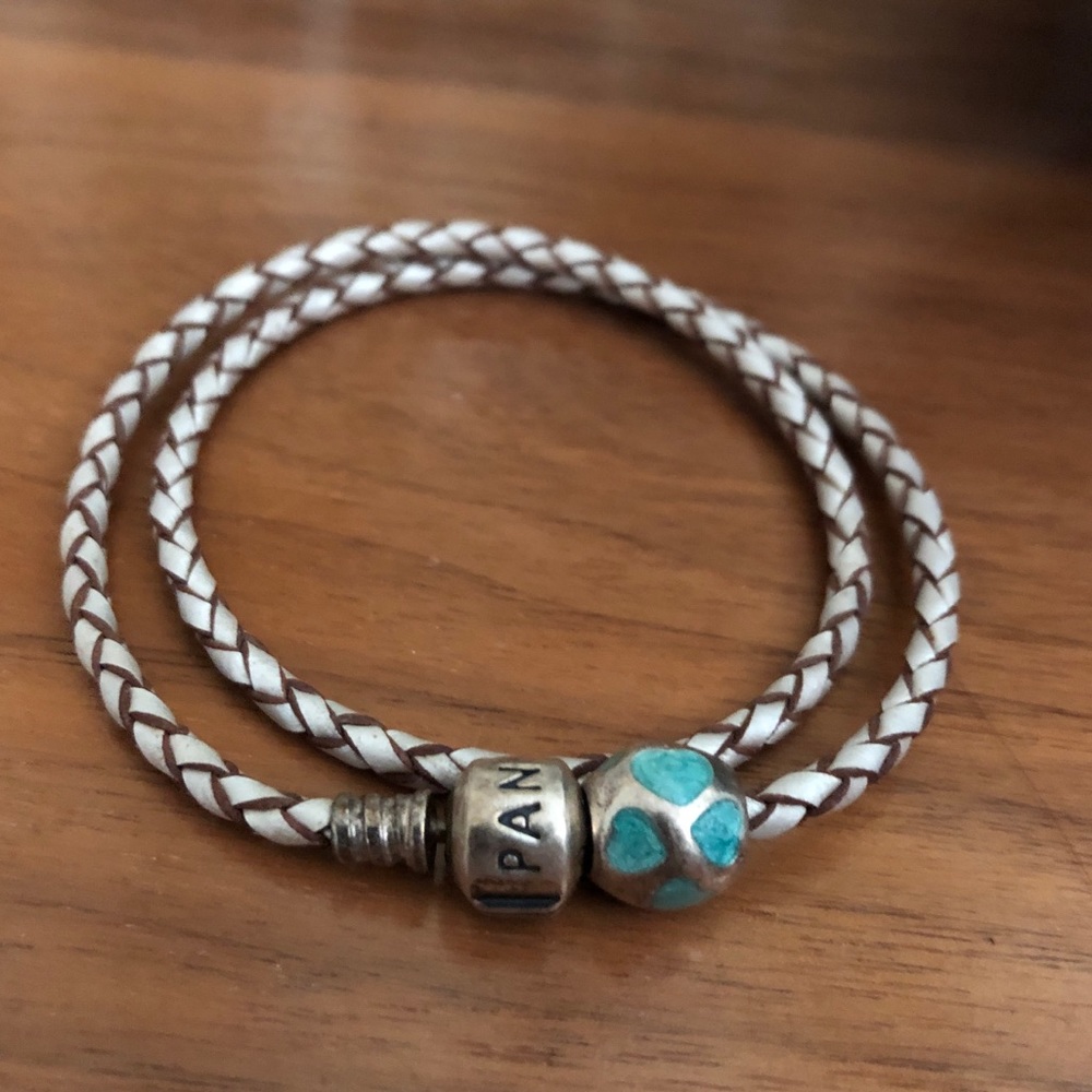 Authentic PANDORA braided leather charm bracelet